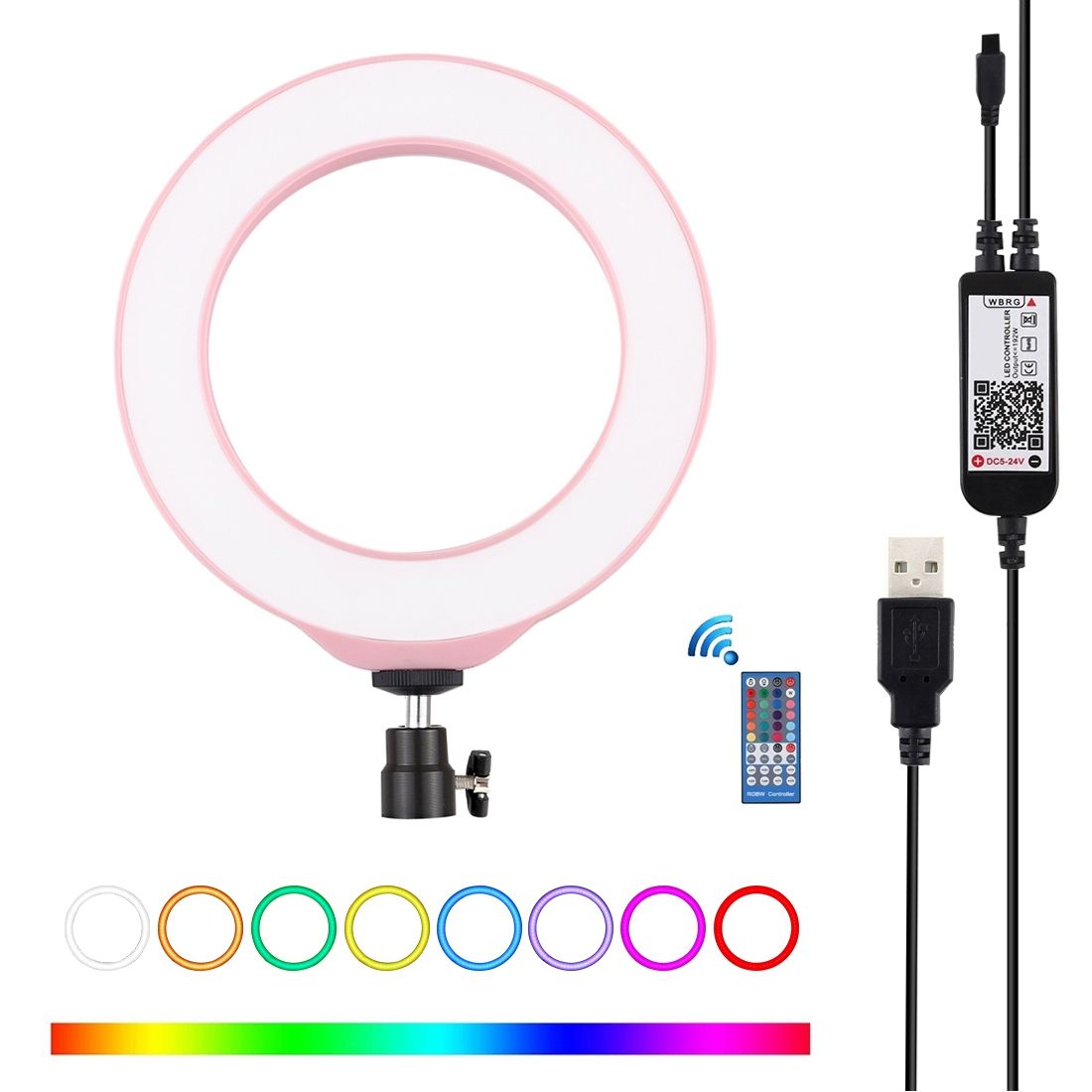 6.2 Inch 16cm USB RGBW Dimmable LED Ring Vlogging Photography Video Lights  With Cold Shoe Tripod Ball Head & Remote Control(Pink)