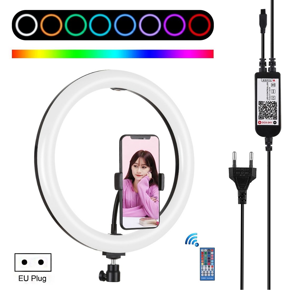12 Inch RGB Dimmable LED Ring Vlogging Selfie Photography Video Lights(EU Plug)