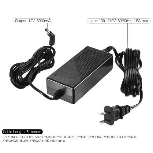 YONGNUO 12V 5A AC Adapter With US Plug Wide Voltage