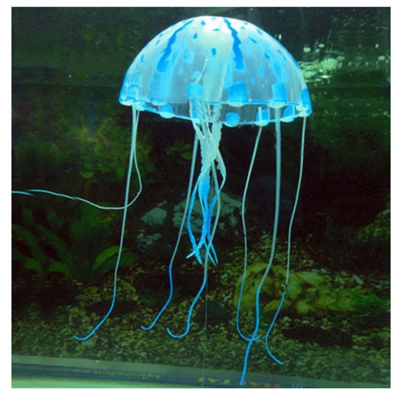 1pcs Glowing Moon Jellyfish Aquarium Decor Artificial Jellyfish Fish Tank Ornament Harmless To All Fish For Both Fresh And Salt Blue