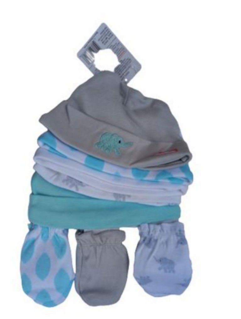 Baby Boy Caps And Scratch Mitten Gift Set Of 8