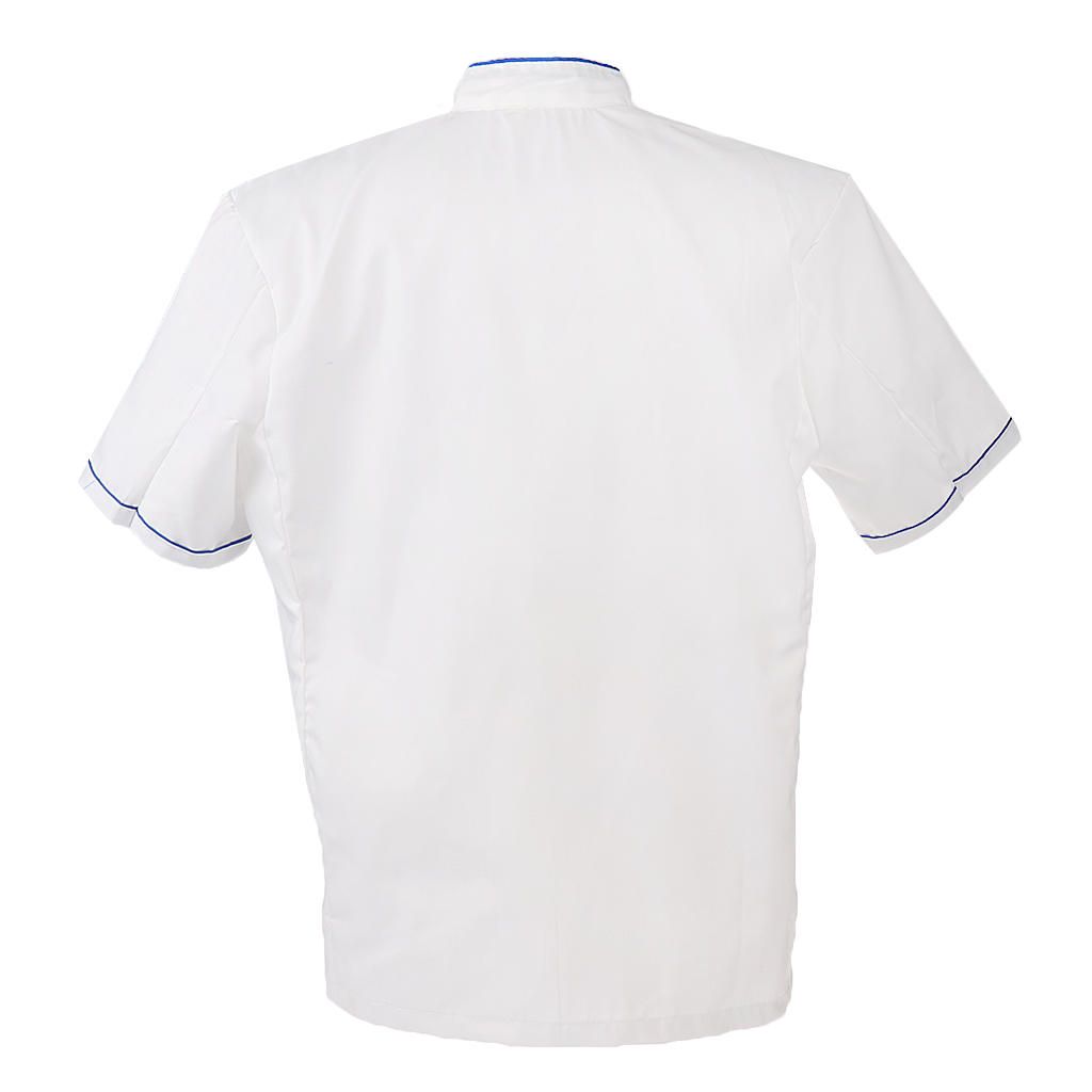 Ladies Gentleman Single Breasted Short Sleeve Cook Chef Jacket XL Blue