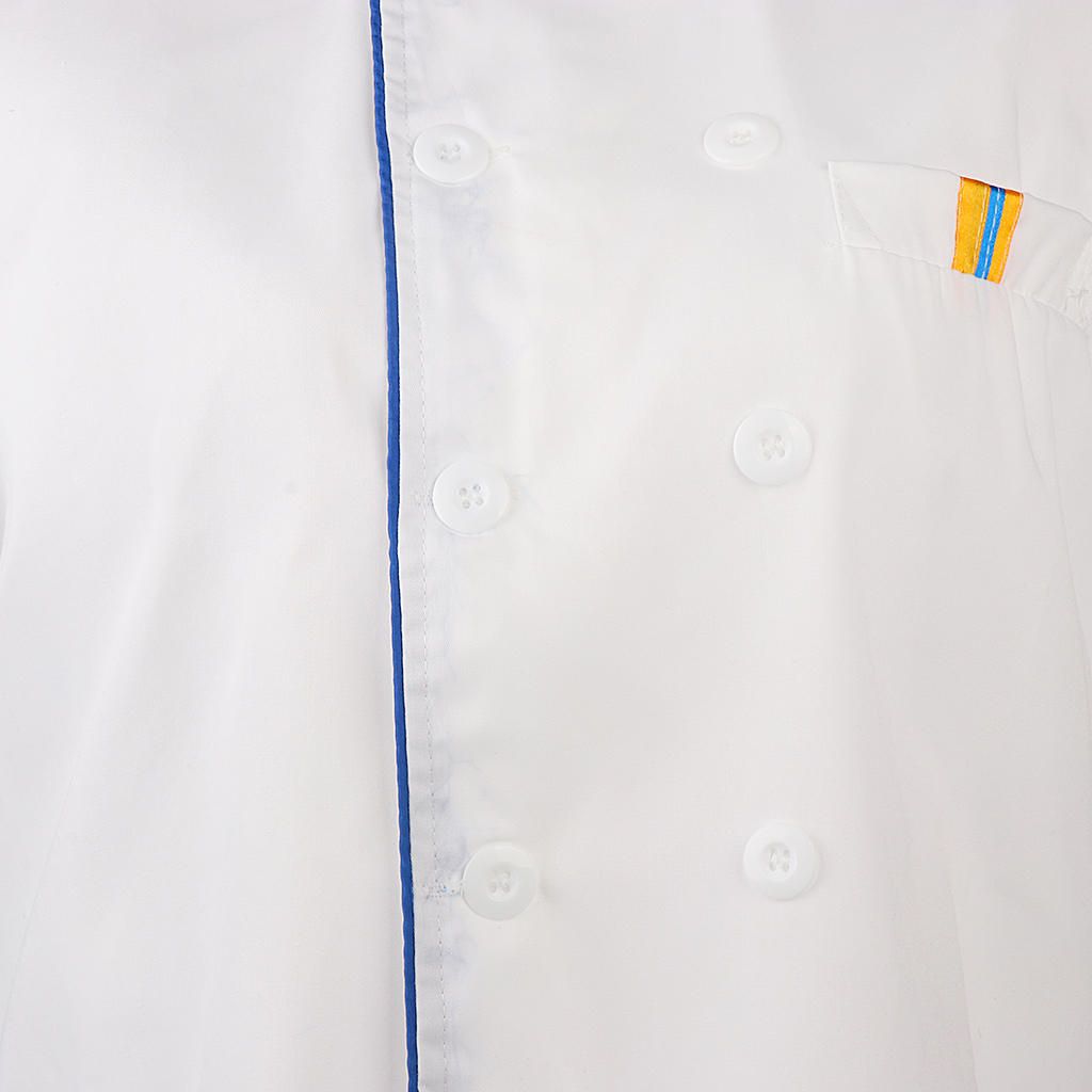 Ladies Gentleman Single Breasted Short Sleeve Cook Chef Jacket XL Blue