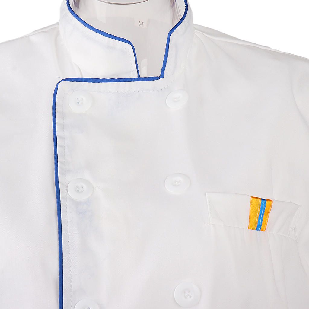 Ladies Gentleman Single Breasted Short Sleeve Cook Chef Jacket XL Blue