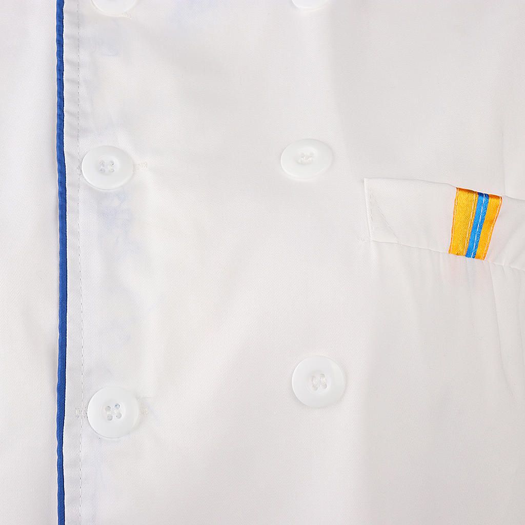 Ladies Gentleman Single Breasted Short Sleeve Cook Chef Jacket XL Blue