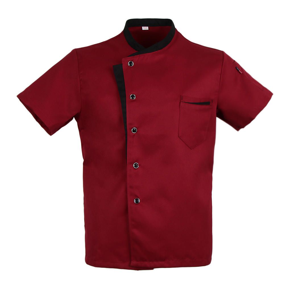 Red/Black Chef Jacket Coat Short Sleeves Shirt Kitchen Uniform Red XL