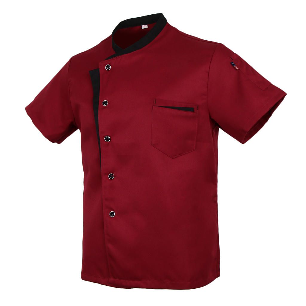 Red/Black Chef Jacket Coat Short Sleeves Shirt Kitchen Uniform Red XL