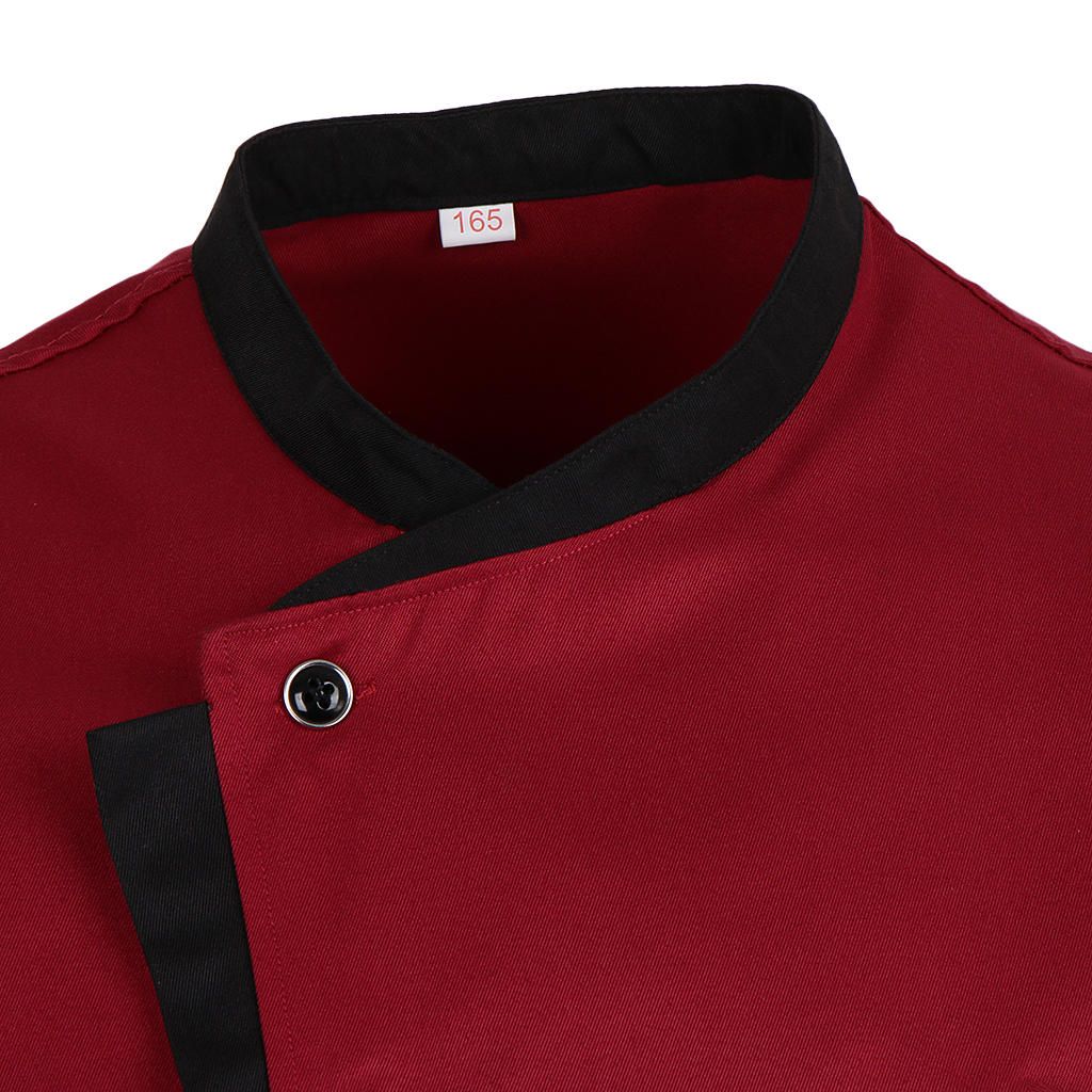 Red/Black Chef Jacket Coat Short Sleeves Shirt Kitchen Uniform Red XL