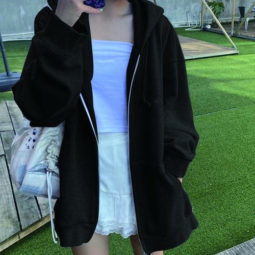Oversized Zip Up Hoodie Women Plain Korean Fashion Simple Sweatshirt Pockets Big Size 5xl Poleron Baggy Solid Hoodie Drawstring(#grey Hoodie)