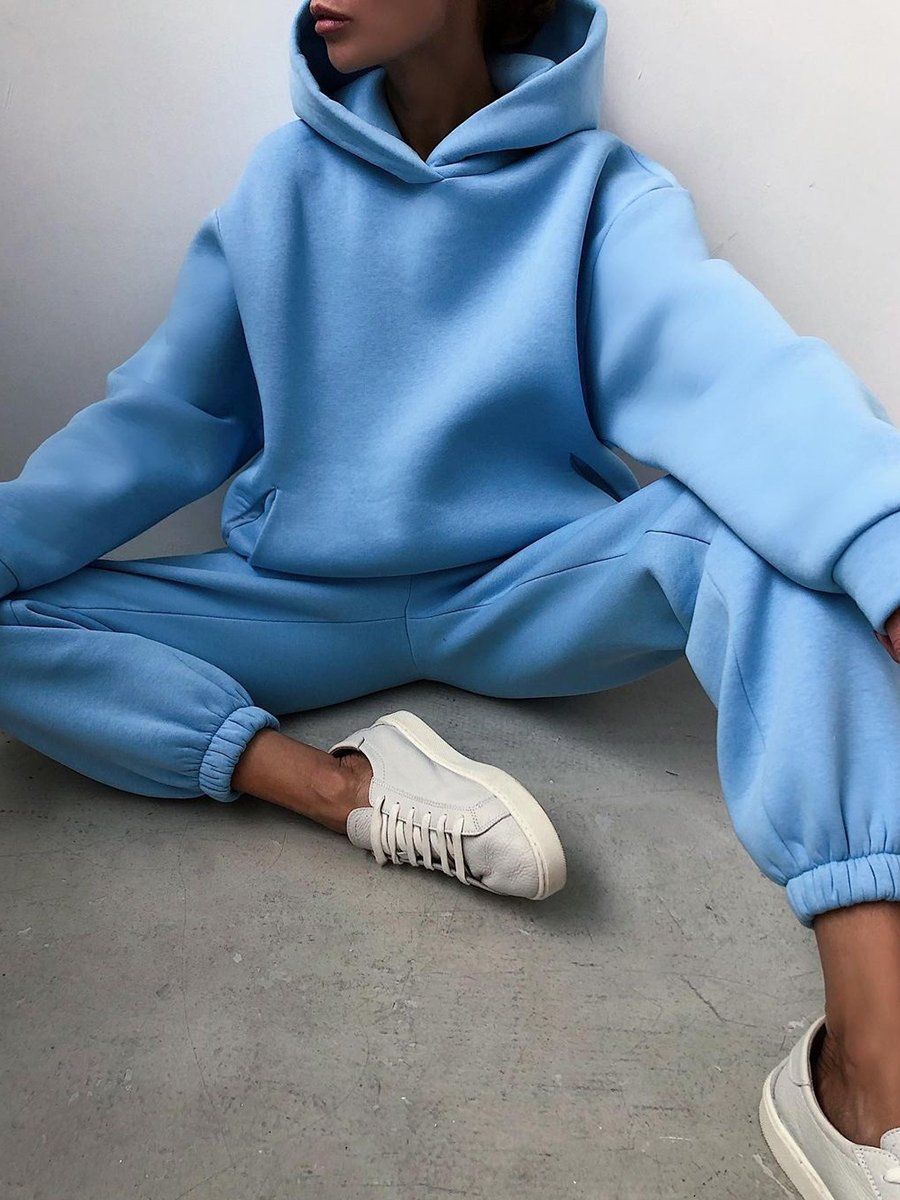 Women Tracksuit Hoodies Casual Solid Long Sleeve Fleece Warm Hooded Sportswear Suit Hoody Pullovers Long Pant Two Pieces Sets(#khaki)