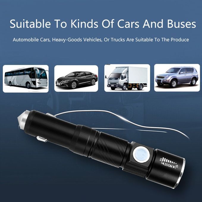 T700 USB  Ar- Harger Qui K   Flashlight Safety Hammer-black