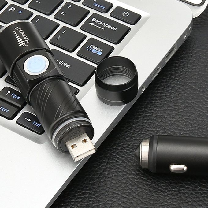T700 USB  Ar- Harger Qui K   Flashlight Safety Hammer-black