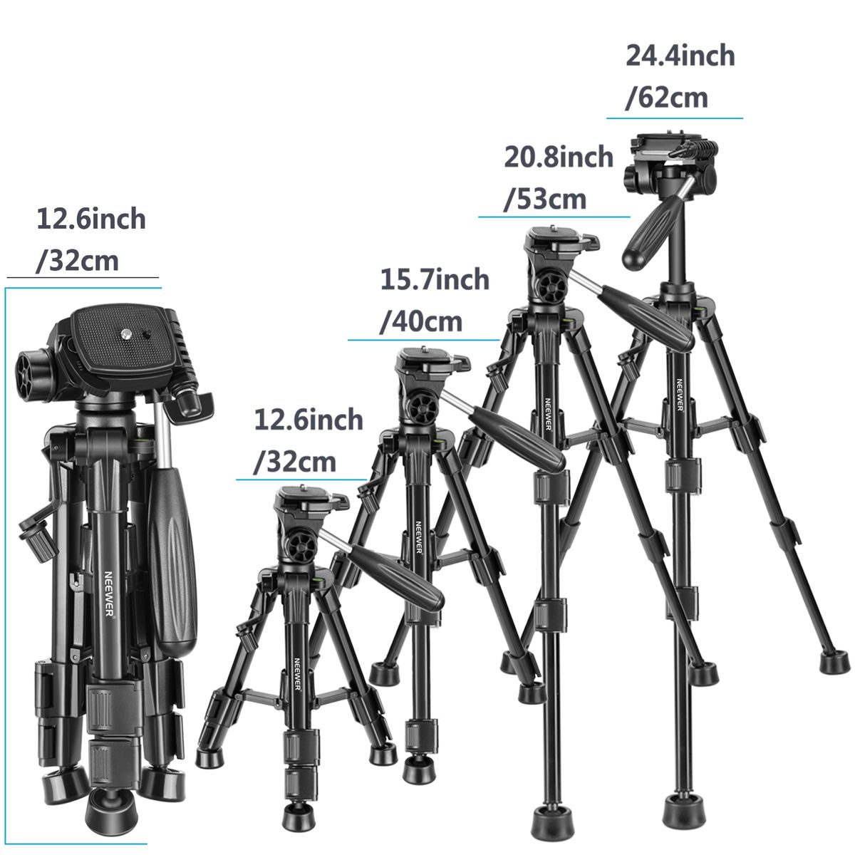 Mini Travel Tabletop Camera Tripod 24 Inches/62 Centimeters, Portable Aluminum With 3-Way Swivel Pan Head For DSLR Camera,Smartphones,DV Video Up To 6.6 Pounds/3 Kilograms (T210)