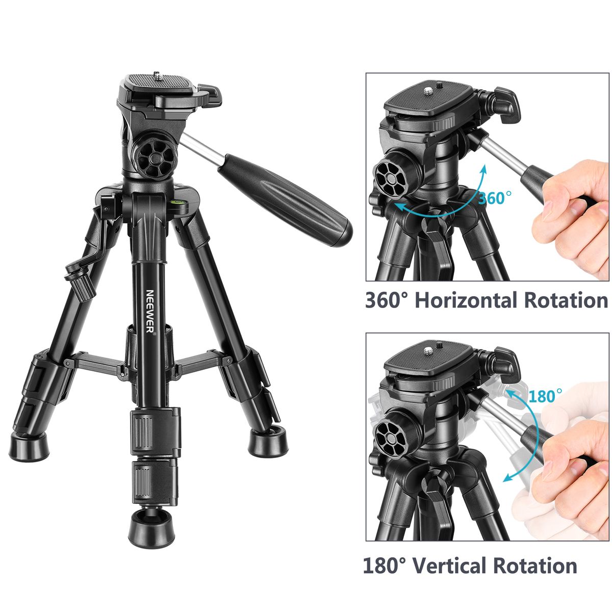 Mini Travel Tabletop Camera Tripod 24 Inches/62 Centimeters, Portable Aluminum With 3-Way Swivel Pan Head For DSLR Camera,Smartphones,DV Video Up To 6.6 Pounds/3 Kilograms (T210)