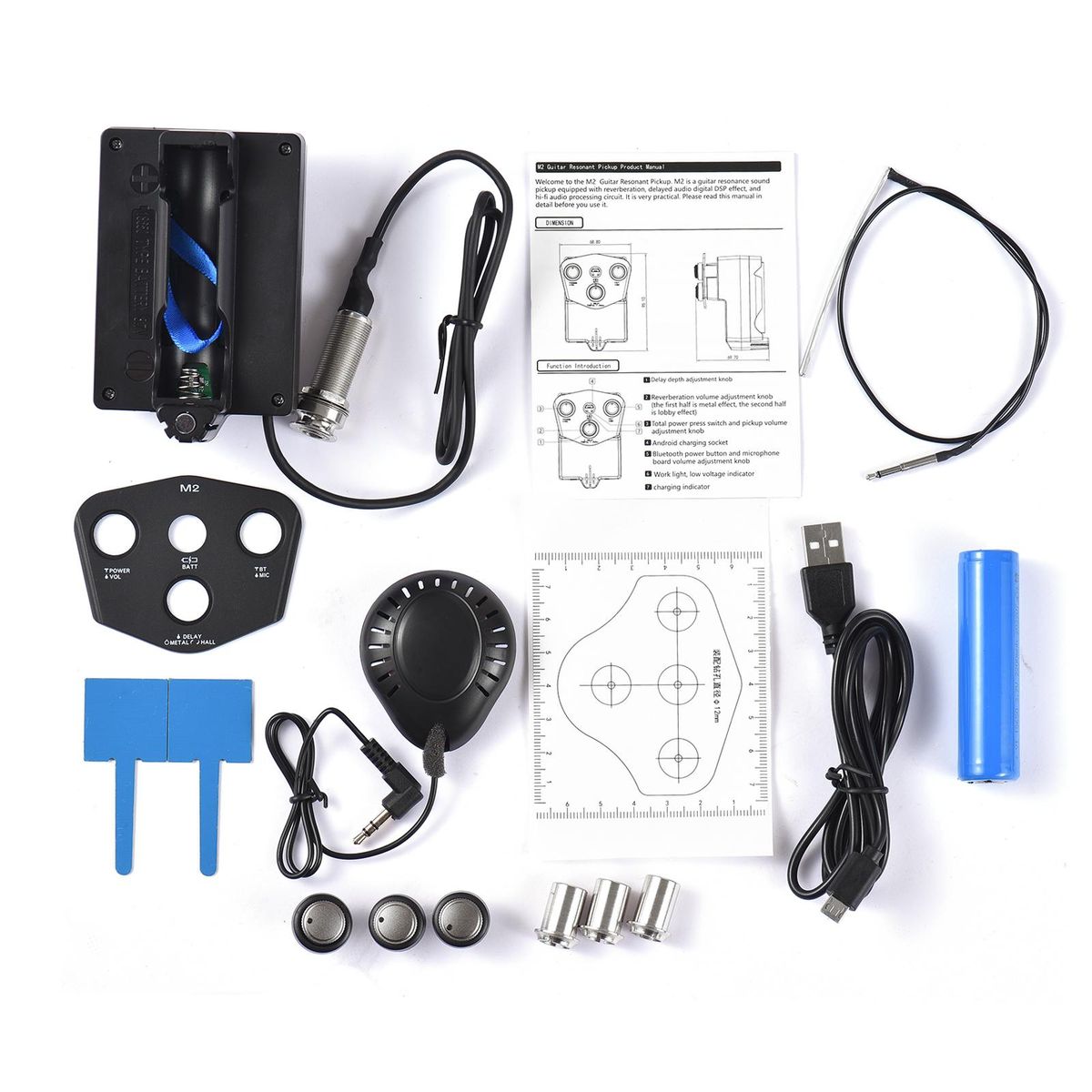 M2 Guitar Resonant Pickup Resonance Sound Pickup for Guitar with 2200mAh Lithium Battery BT Guitar Pickup DIY Kit for Classical & Folk Guitar