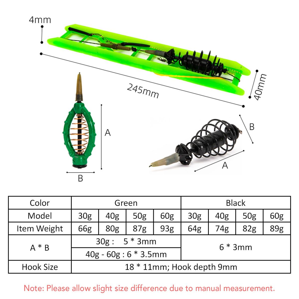 30g/40g/50g/60g Fishing Bait Cage Spring Feeder Fishing Bait Lure Trap Basket Holder with Hooks Carp Fishing Tackle