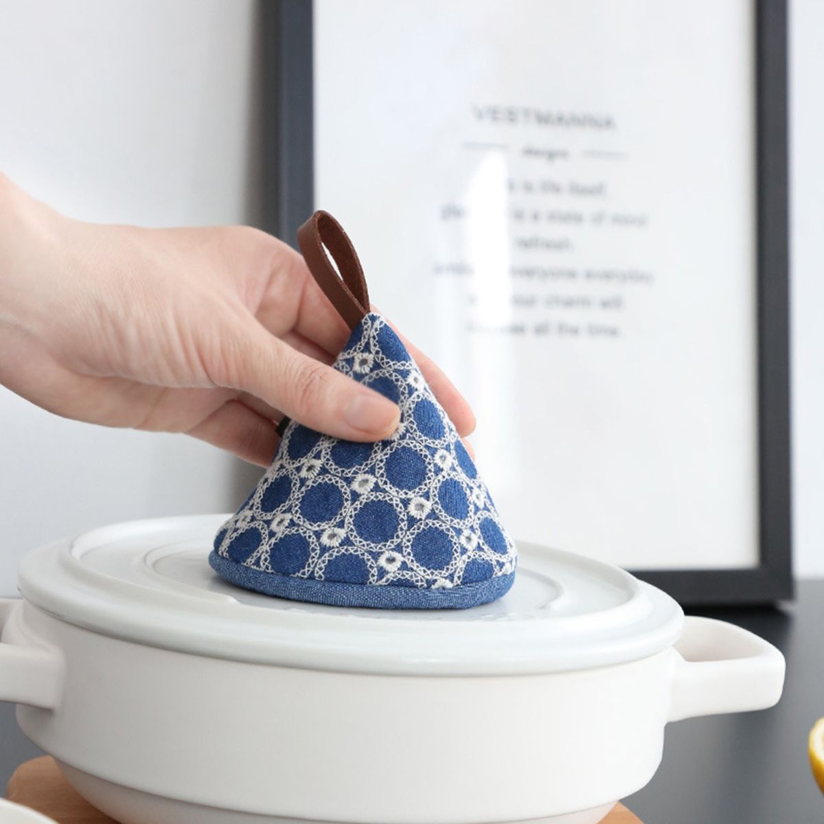 Pot Handle Mitt Triangle Cotton Handle Cover Kitchen Tool Dark Blue