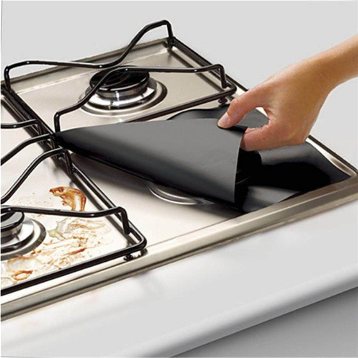 4pcs Gas Stove Protectors Reusable Gas Stove Cover Liner Mat Injuries Protection Trivets Kitchen Specialty Tools Silicone Counter Cover Black 4 Piece