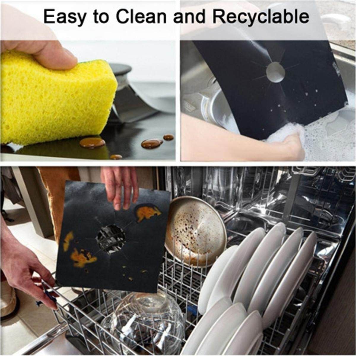 4pcs Gas Stove Protectors Reusable Gas Stove Cover Liner Mat Injuries Protection Trivets Kitchen Specialty Tools Silicone Counter Cover Black 4 Piece