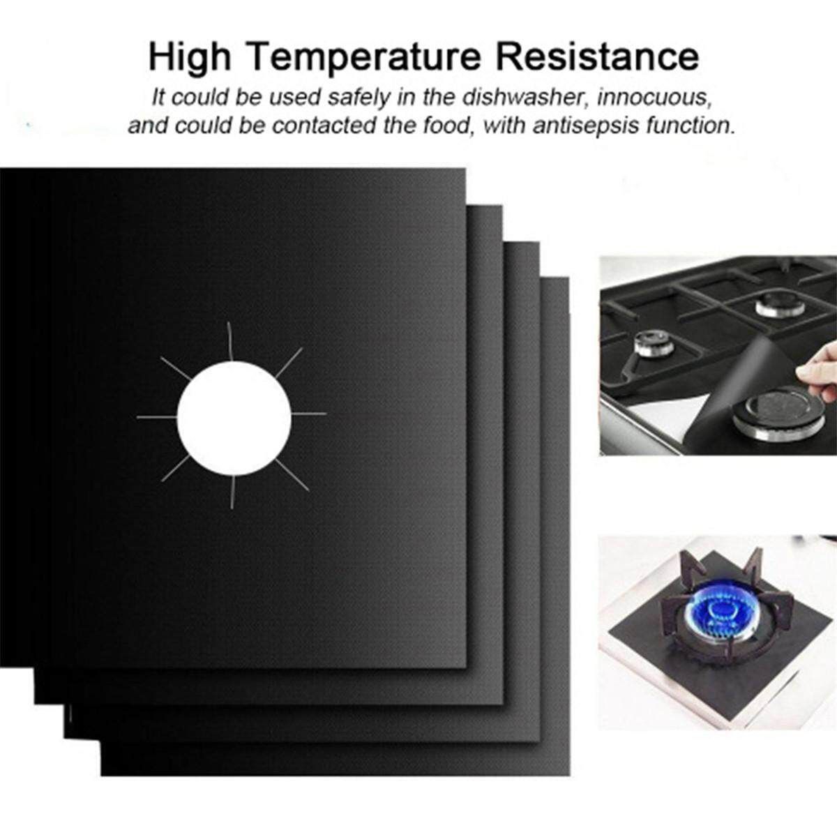 4pcs Gas Stove Protectors Reusable Gas Stove Cover Liner Mat Injuries Protection Trivets Kitchen Specialty Tools Silicone Counter Cover Black 4 Piece