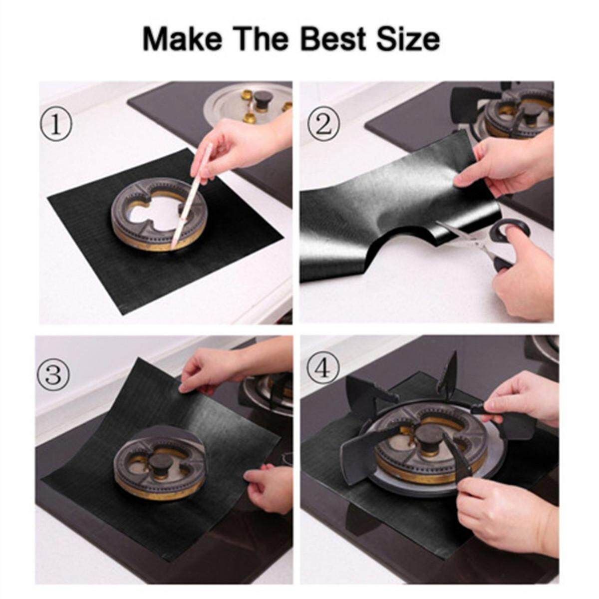 4pcs Gas Stove Protectors Reusable Gas Stove Cover Liner Mat Injuries Protection Trivets Kitchen Specialty Tools Silicone Counter Cover Black 4 Piece