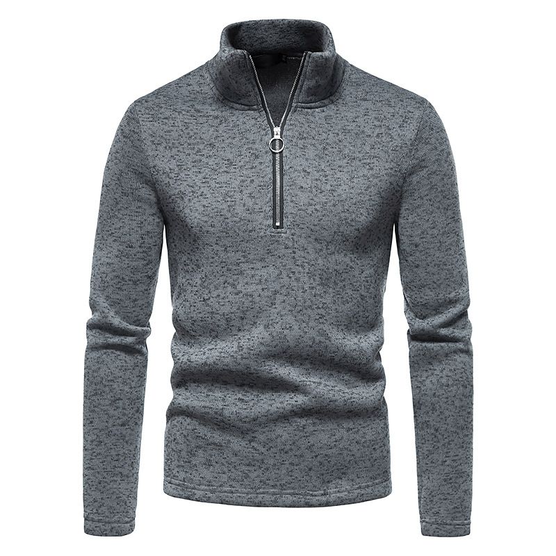 Warm Men's Long Sleeve Sweater Fashion Stand Collar Zipper Sweater Casual Solid-Black