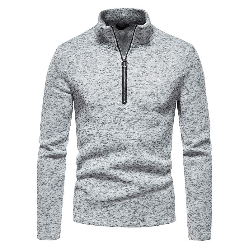 Warm Men's Long Sleeve Sweater Fashion Stand Collar Zipper Sweater Casual Solid-Black