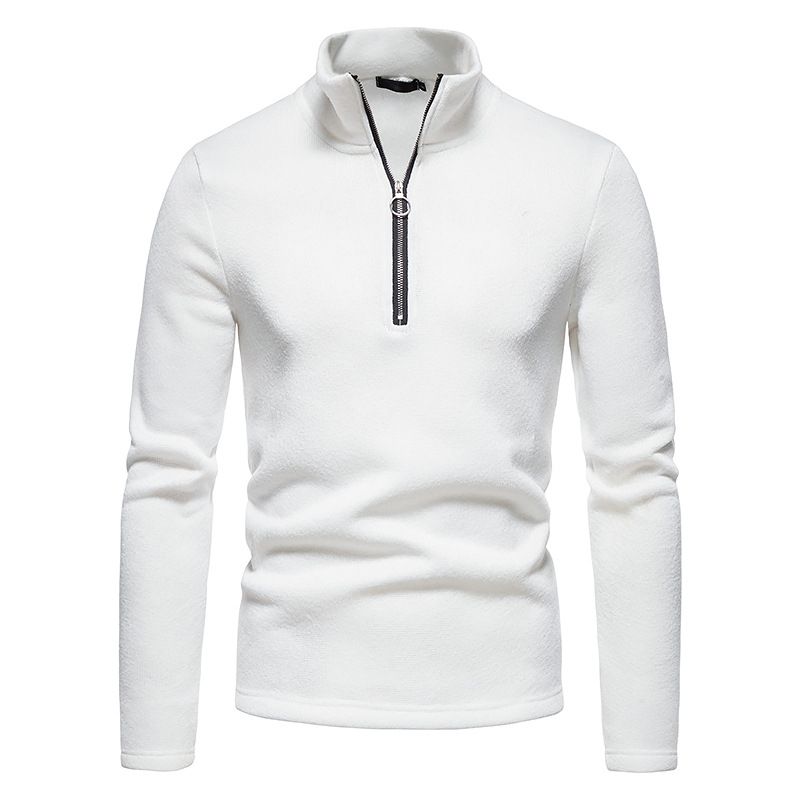 Warm Men's Long Sleeve Sweater Fashion Stand Collar Zipper Sweater Casual Solid-Black
