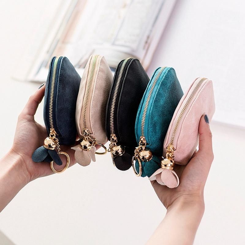 New Ladies PU Leather Mini Wallet Card Key Clip Zipper Coin