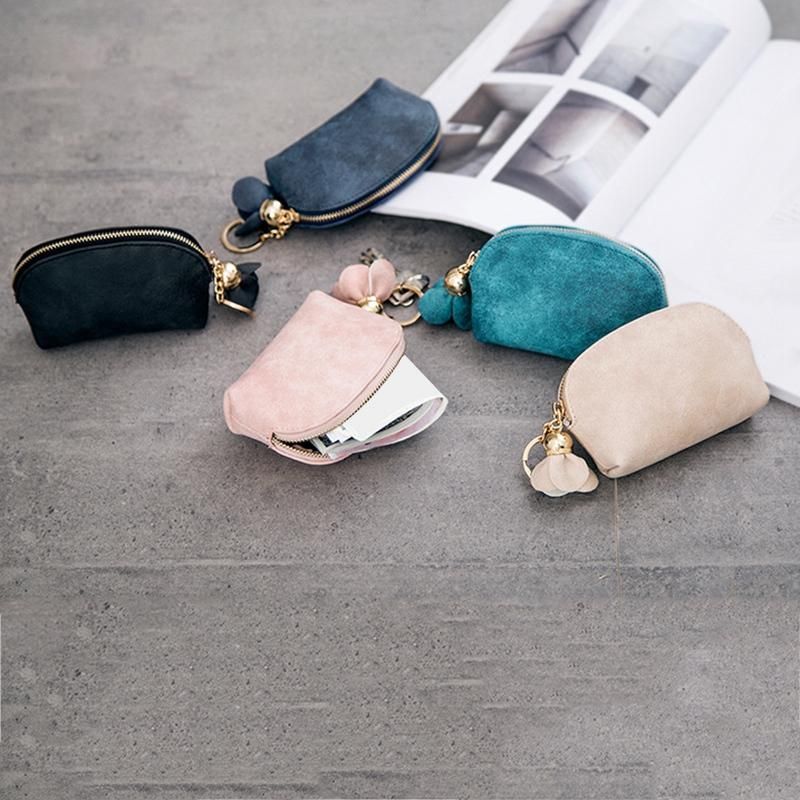 New Ladies PU Leather Mini Wallet Card Key Clip Zipper Coin