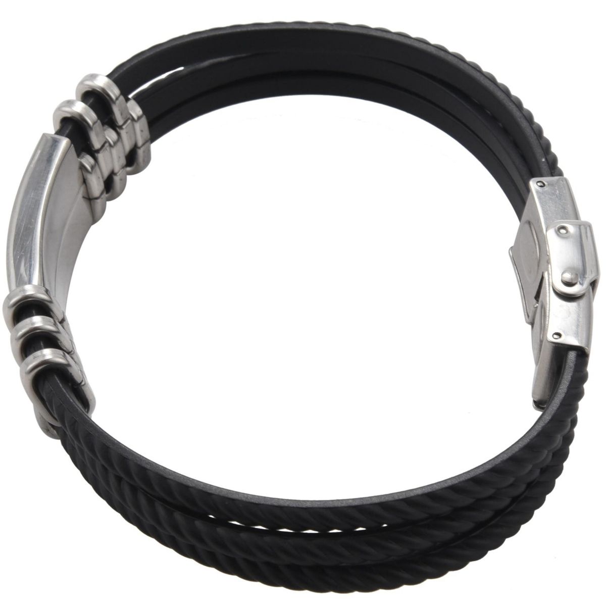 Three Layers Silicone Wrap Bracelets for Man Steel