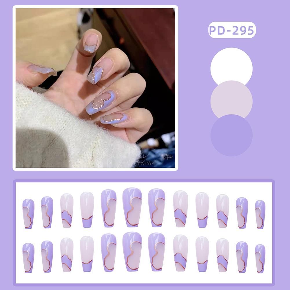 24PCS Long Purple Press on Nails Sweet Style Full Coverage