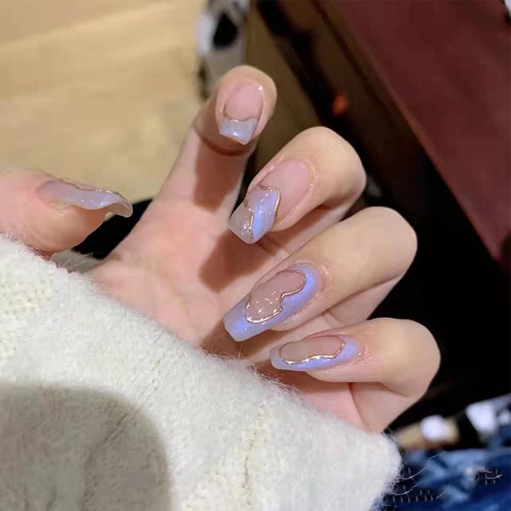 24PCS Long Purple Press on Nails Sweet Style Full Coverage