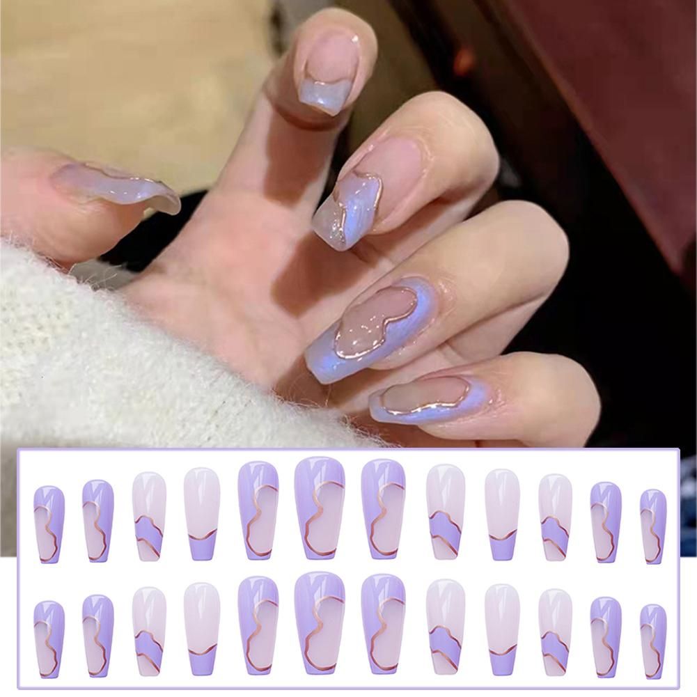 24PCS Long Purple Press on Nails Sweet Style Full Coverage
