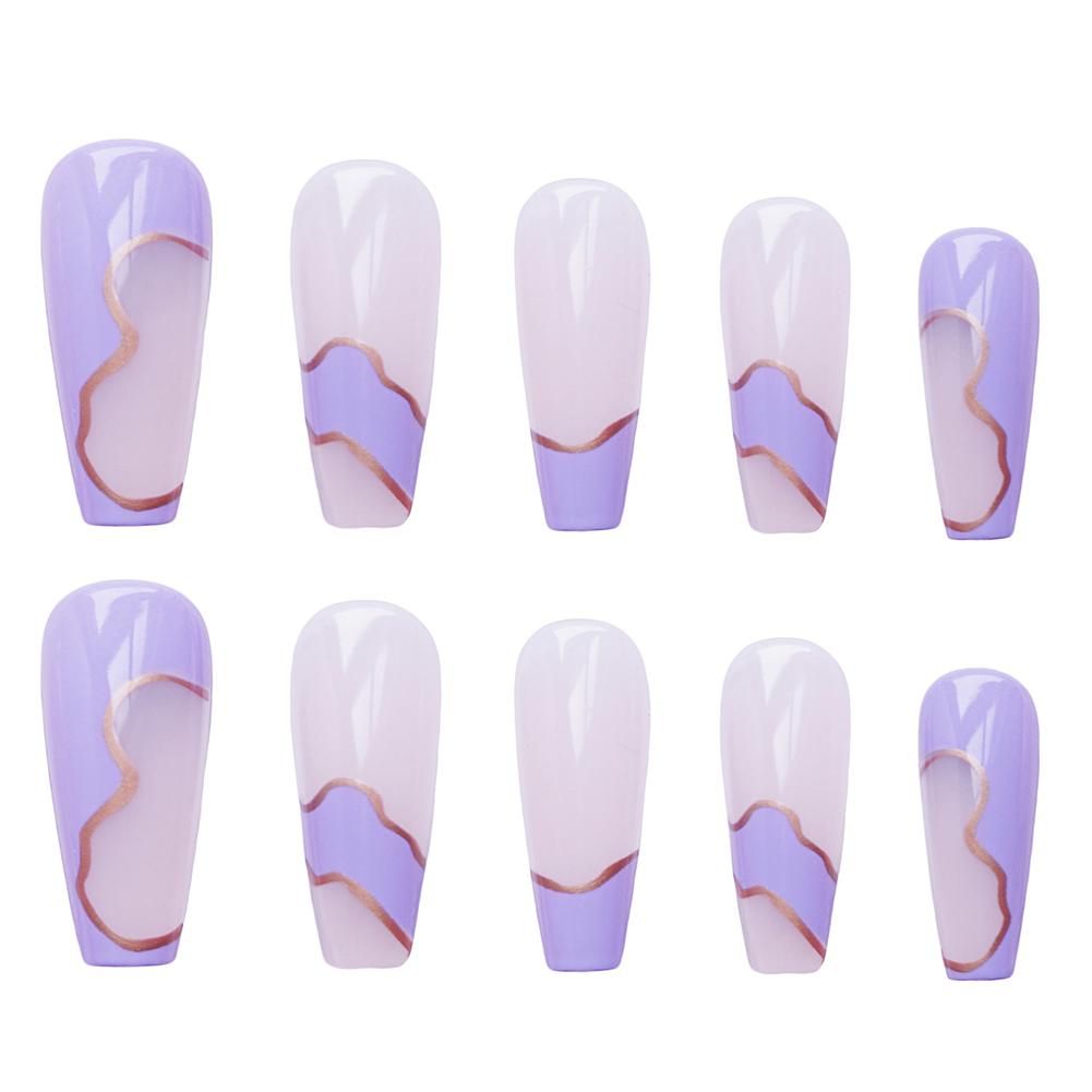 24PCS Long Purple Press on Nails Sweet Style Full Coverage