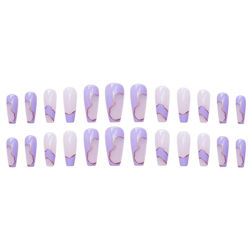 24PCS Long Purple Press on Nails Sweet Style Full Coverage