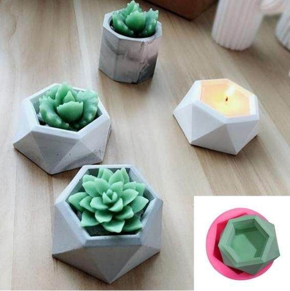 Diamond Shaped Cement Planter Succulent Pot Vase Silicone DIY Holder Mold