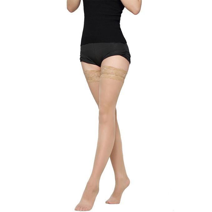2 Pairs Of Women's   Stockings Skin-colored, Lace Stockings   Nylon
