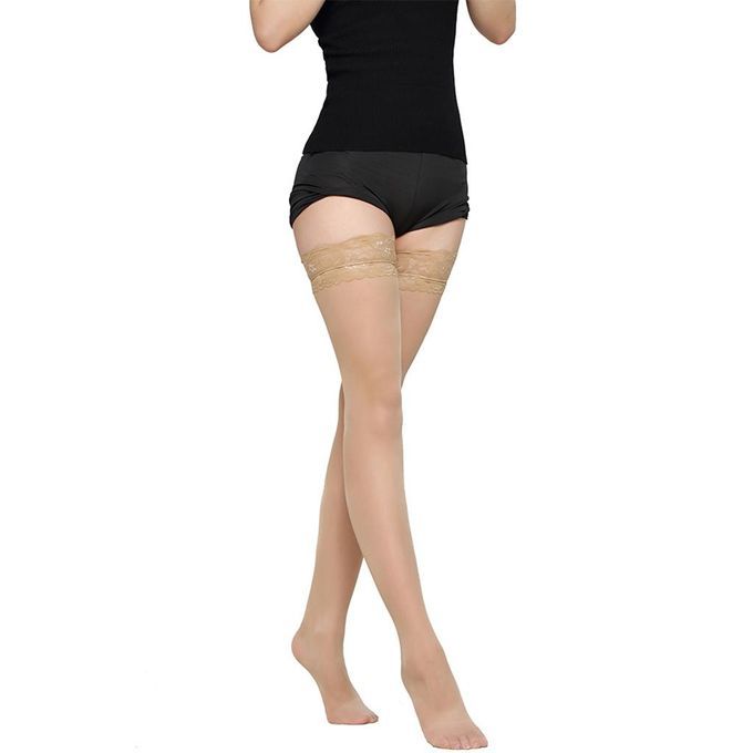 2 Pairs Of Women's   Stockings Skin-colored, Lace Stockings   Nylon
