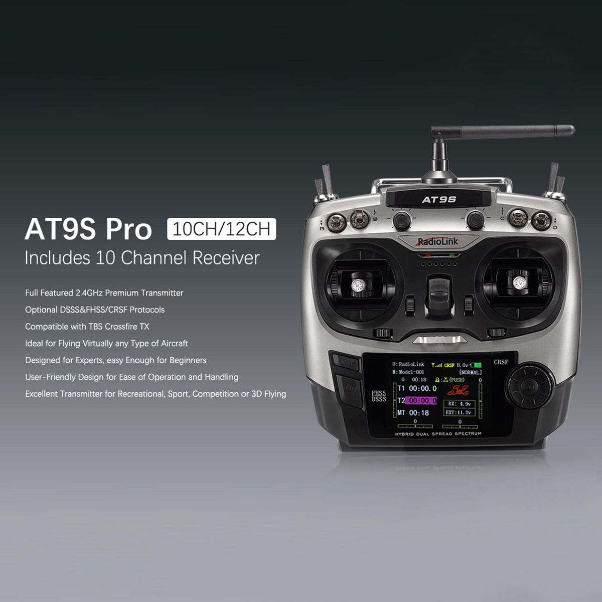 Radiolink AT9S Pro 12 Channels 2.4G RC Transmitter Radio Controller Mode 1 Support Crossfire Protocol with RX R9DS for RC Airplane