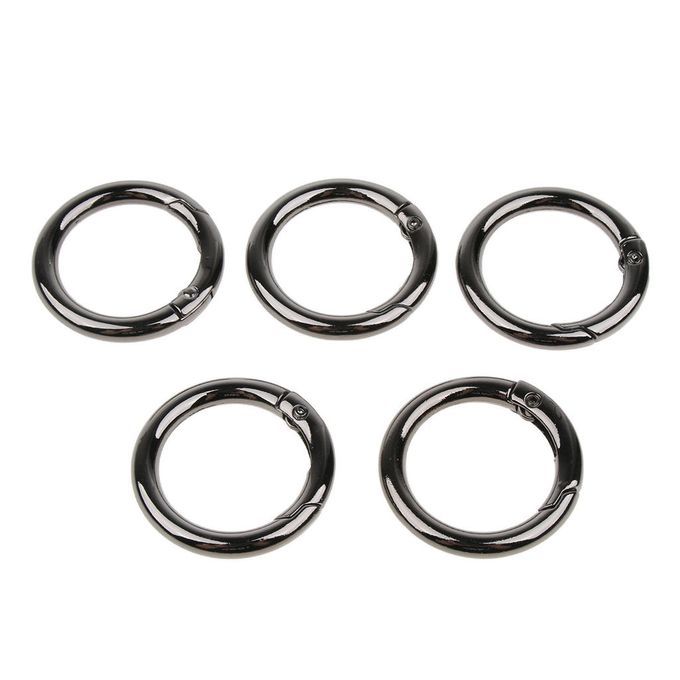 5pcs Round Carabiners Spring Buckles Snap Hook Keychain Black 32mm