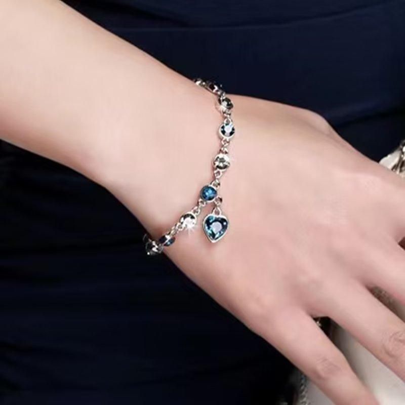 Ladies Blue Diamond Bracelet Love Bracelets Wrist Chain Jewelry Women's Gift Silver