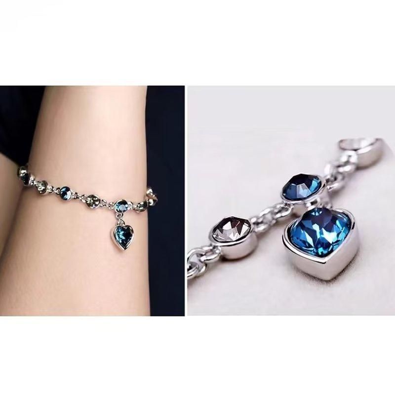 Ladies Blue Diamond Bracelet Love Bracelets Wrist Chain Jewelry Women's Gift Silver