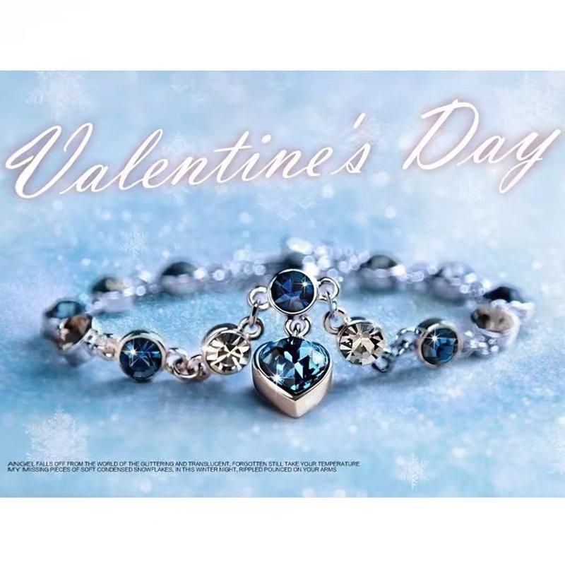 Ladies Blue Diamond Bracelet Love Bracelets Wrist Chain Jewelry Women's Gift Silver
