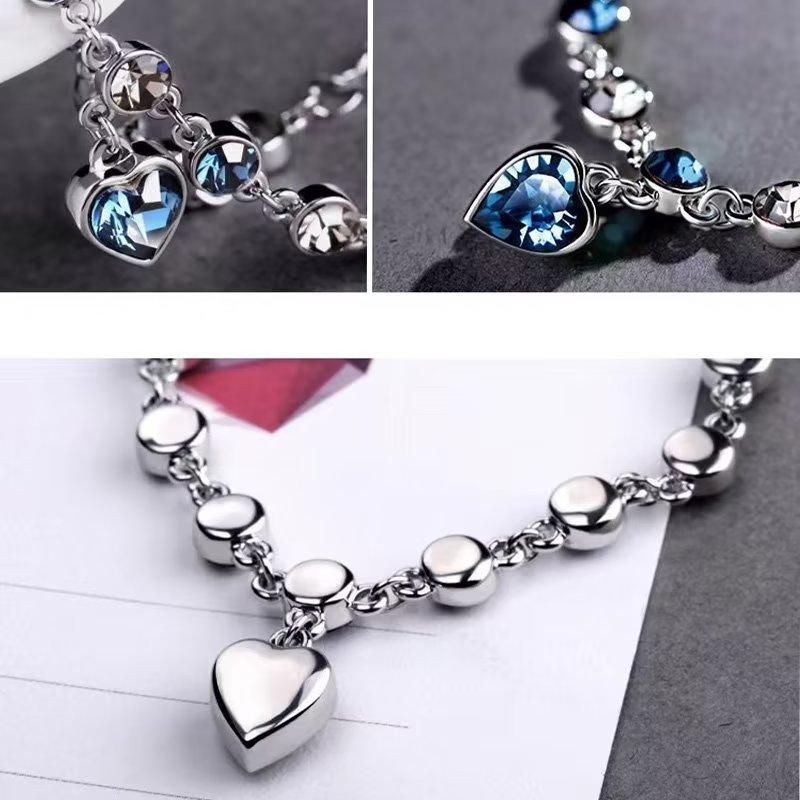 Ladies Blue Diamond Bracelet Love Bracelets Wrist Chain Jewelry Women's Gift Silver