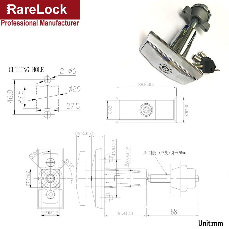 T Handle Vending Machine Lock With 3 Tubular Keys For Bussiness Equipment Train Plane Electrical Cabinet Rarelock G1