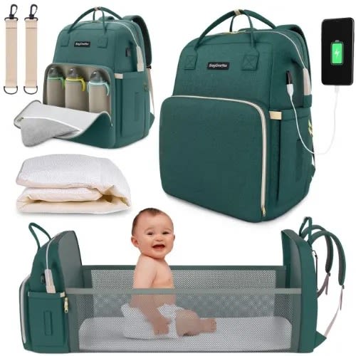 Baby Backpack / Diaper Bag With Convertible Crib Space + Usb Charging Port & Cable + Gifts