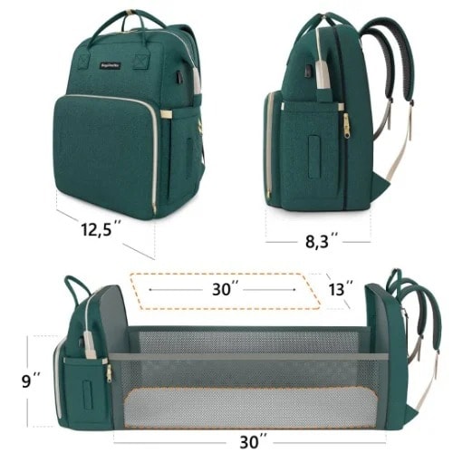 Baby Backpack / Diaper Bag With Convertible Crib Space + Usb Charging Port & Cable + Gifts