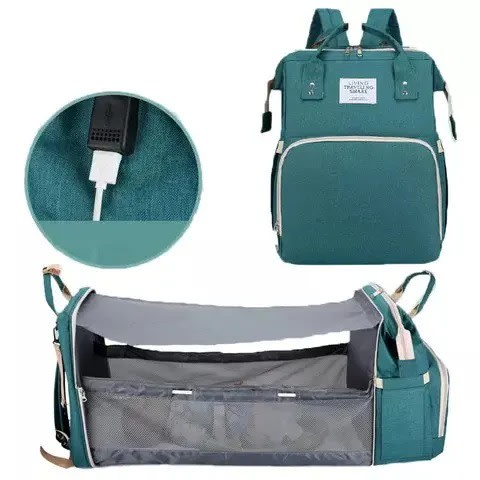 Baby Backpack / Diaper Bag With Convertible Crib Space + Usb Charging Port & Cable + Gifts
