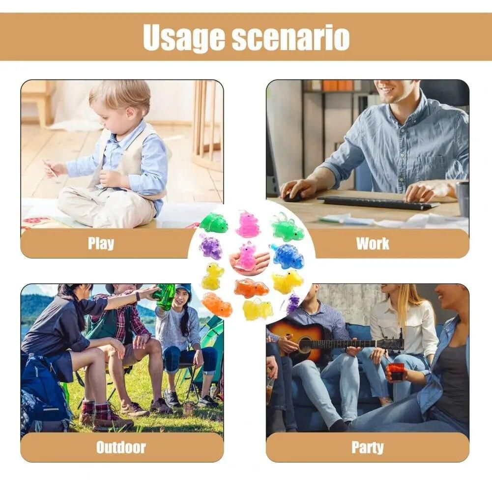 10Pcs Safe Sensory Stress Balls Dinosaur Doll Relieve Boredom Vent Toys Mini Dinosaur Squeeze Ball Kids Sensory Toys